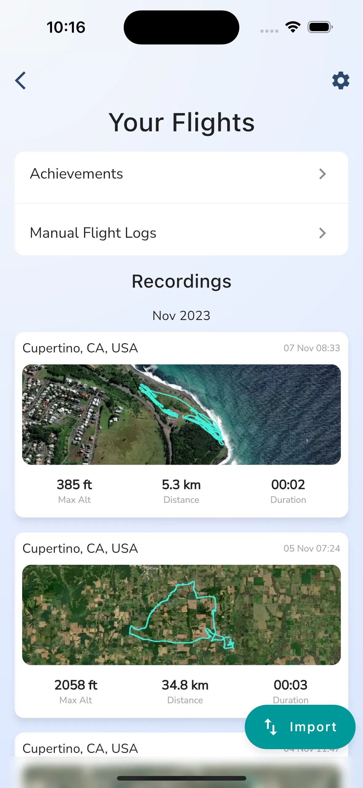 Flight Log Screen